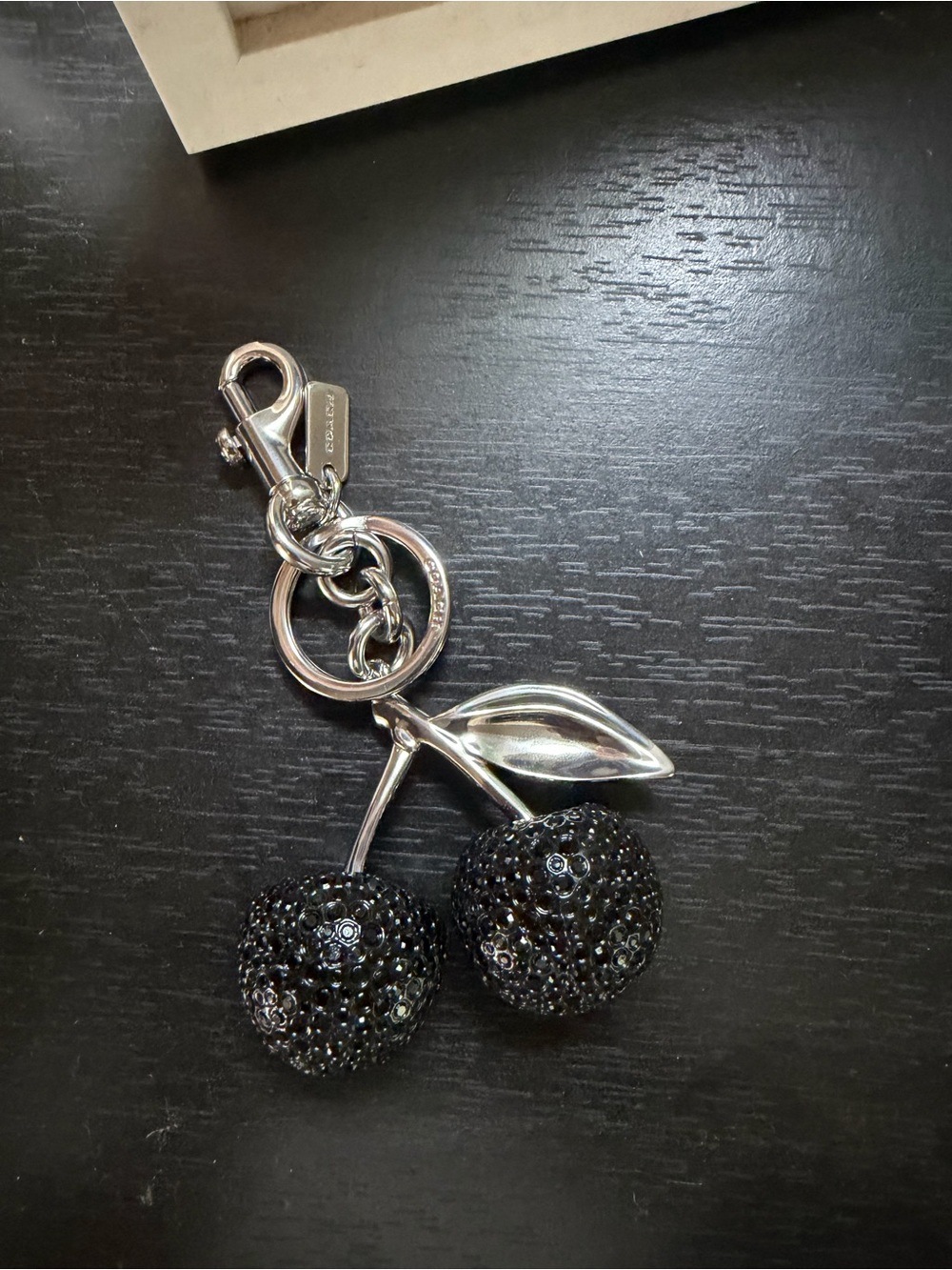 Coach Black Crystal Cherry Key Charm with Silver Hardware